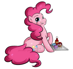 Size: 744x700 | Tagged: safe, artist:secret-pony, pinkie pie, earth pony, pony, cupcake, food, hot sauce, solo