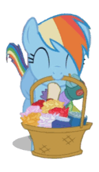 Size: 170x296 | Tagged: safe, derpibooru import, edit, screencap, rainbow dash, pegasus, pony, griffon the brush off, adorable face, animated, background removed, basket, cute, dashabetes, eyes closed, flower, galloping, gif, hnnng, mouth hold, running, simple background, smiling, solo, transparent background, weapons-grade cute