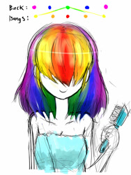 Size: 700x933 | Tagged: safe, artist:ereb-tauramandil, rainbow dash, bangs, hair over eyes, humanized, solo