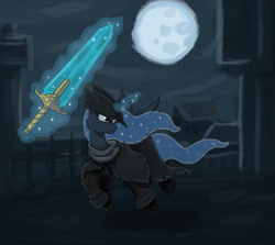 Size: 1200x1070 | Tagged: safe, artist:sensko, princess luna, alicorn, pony, bloodborne, moon, moonlight great sword, moonlight sword, night, solo