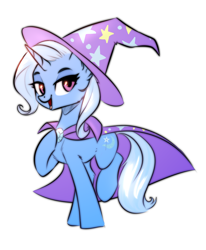 Size: 1376x1666 | Tagged: source needed, safe, artist:vincher, derpibooru import, trixie, pony, unicorn, cape, cheek fluff, clothes, cute, diatrixes, ear fluff, female, hat, leg fluff, looking at you, mare, raised hoof, simple background, solo, trixie's cape, trixie's hat, white background