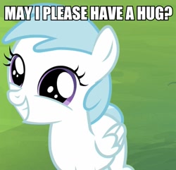 Size: 485x468 | Tagged: safe, cotton cloudy, trade ya, bronybait, cottonbetes, cute, hug request, image macro, meme, solo, weapons-grade cute