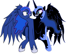 Size: 1024x768 | Tagged: safe, artist:roxy-cream, nightmare moon, princess luna, alicorn, pony, ettin pony, female, horn, mare