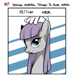 Size: 1258x1300 | Tagged: safe, artist:steve, maud pie, earth pony, human, pony, animated, bedroom eyes, blushing, bust, cute, doing loving things, ear twitch, eye shimmer, female, looking at you, mare, maudabetes, meme, offscreen character, petting, petting her, smiling, waifu, weapons-grade cute, when she smiles