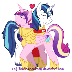 Size: 1000x1000 | Tagged: safe, artist:thesciencepony, prince bolero, princess cadance, shining armor, alicorn, pony, unicorn, armor, gay, half r63 shipping, heart, male, rule 63, shining bolero, shiningcadance, shipping, simple background, smiling, transparent background, vector