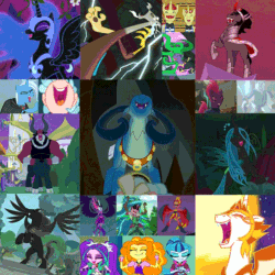 Size: 600x600 | Tagged: safe, derpibooru import, edit, edited screencap, screencap, adagio dazzle, aria blaze, cozy glow, daybreaker, discord, flam, flim, gaea everfree, gloriosa daisy, grogar, king sombra, lord tirek, mane-iac, midnight sparkle, nightmare moon, pony of shadows, queen chrysalis, sci-twi, sonata dusk, storm king, sunset satan, sunset shimmer, tempest shadow, trixie, twilight sparkle, alicorn, centaur, changeling, changeling queen, draconequus, earth pony, pegasus, pony, semi-anthro, sheep, unicorn, yeti, a royal problem, equestria girls, equestria girls (movie), friendship games, friendship is magic, legend of everfree, magic duel, my little pony: the movie, power ponies (episode), rainbow rocks, school raze, shadow play, the beginning of the end, the cutie re-mark, the mean 6, the return of harmony, the summer sun setback, the super speedy cider squeezy 6000, alicorn amulet, alternate timeline, animated, antagonist, bow, clothes, cloven hooves, compilation, cropped, crystal ball, crystal war timeline, evil, evil laugh, female, filly, flim flam brothers, glowing horn, grogar's orb, hair bow, horn, laughing, legion of doom, lightning, male, mare, nose piercing, nose ring, piercing, ram, shadow pony, spoilers in the comments, stallion, the dazzlings, wall of tags