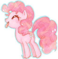 Size: 419x427 | Tagged: safe, artist:pasuteru-usagi, pinkie pie, earth pony, pony, colored hooves, eyes closed, female, jumping, mare, open mouth, outline, profile, simple background, smiling, solo, tongue out, white background