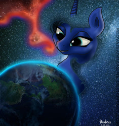 Size: 1024x1089 | Tagged: safe, artist:redvaisandandre, princess luna, alicorn, pony, galaxy mane, planet, pony bigger than a planet, solo, stars