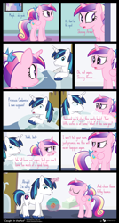 Size: 1050x1960 | Tagged: safe, artist:dm29, princess cadance, shining armor, alicorn, pony, unicorn, bait and switch, bed, caught, comic, cookie jar, duo, eyes closed, frown, get your mind out of the gutter, implied masturbation, innuendo, open mouth, sad, tissue box, walking, wide eyes, you have a dirty mind