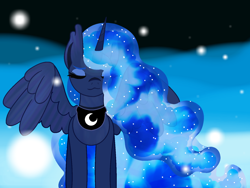 Size: 1600x1200 | Tagged: safe, artist:ahaintthatbad, princess luna, alicorn, pony, dream walker luna, dreamscape, eyes closed, solo, spread wings