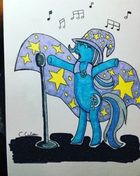 Size: 1080x1350 | Tagged: artist needed, safe, derpibooru import, trixie, pony, microphone, music notes, singing, solo, traditional art