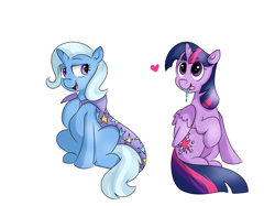 Size: 6000x4497 | Tagged: safe, alternate version, artist:bloodyhellhayden, derpibooru import, edit, trixie, twilight sparkle, twilight sparkle (alicorn), alicorn, pony, drool, female, heart, lesbian, shipping, tongue out, twixie