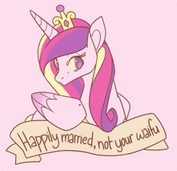 Size: 709x686 | Tagged: safe, artist:fluffpudge, princess cadance, alicorn, pony, annoyed, anti-bronybait, drama, frown, gif party, looking at you, mouthpiece, old banner, pink background, simple background, solo