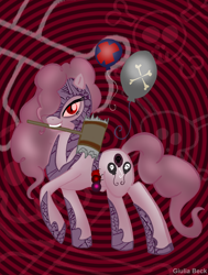 Size: 700x927 | Tagged: safe, artist:giuliabeck, pinkie pie, earth pony, pony, armor, mallet, mouth hold, nightmare (entity), nightmare granfalloon, nightmare pinkie, nightmarified, pony pov series