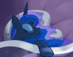 Size: 1200x942 | Tagged: safe, artist:1trick, princess luna, alicorn, pony, 1trickpone's sleeping ponies, blanket, pillow, sleeping, solo