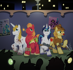 Size: 5029x4835 | Tagged: safe, artist:starbolt-81, artist:wisdom-thumbs, big macintosh, braeburn, prince blueblood, shining armor, earth pony, pony, unicorn, zombie, absurd resolution, gun, male, stallion