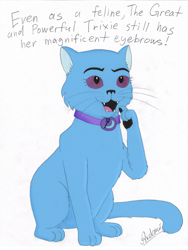 Size: 2514x3343 | Tagged: safe, artist:greengimmick, derpibooru import, trixie, cat, catified, collar, eyebrows, female, simple background, species swap, white background