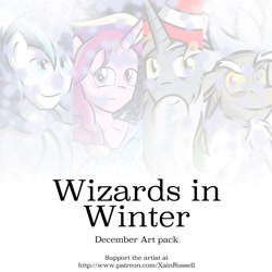 Size: 1500x1500 | Tagged: safe, artist:xain-russell, discord, princess cadance, shining armor, star swirl the bearded, anthro, art pack:wizards in winter, art pack, art pack cover, patreon, preview