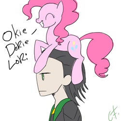 Size: 800x800 | Tagged: safe, artist:realbarenziah, pinkie pie, earth pony, pony, loki, okie doki loki, pony hat