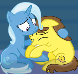 Size: 1863x1783 | Tagged: safe, artist:grapefruitface1, derpibooru import, trixie, oc, oc:grapefruit face, pony, unicorn, base used, canon x oc, comforting, crying, emotional, female, male, self insert, shipping, straight