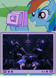 Size: 734x1032 | Tagged: safe, rainbow dash, pegasus, pony, breakdown, exploitable meme, meme, silas, transformers, tv meme