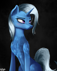 Size: 2000x2500 | Tagged: safe, artist:nixworld, derpibooru import, trixie, pony, unicorn, chest fluff, female, fluffy, frown, mare, sitting, solo