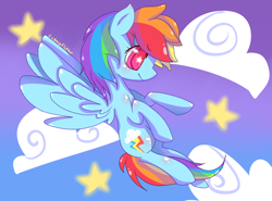 Size: 794x588 | Tagged: safe, artist:sunomii, rainbow dash, pegasus, pony, cloud, flying, stars