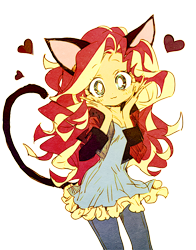 Size: 660x843 | Tagged: safe, artist:memoneo, sunset shimmer, human, equestria girls, rainbow rocks, :3, adorable face, cat ears, cat tail, catgirl, clothes, cute, eared humanization, heart, humanized, jacket, jeans, kemonomimi, looking at you, neko, nekomimi, nyanset shimmer, pants, pastel, shimmerbetes, solo, tail, tailed humanization, weapons-grade cute