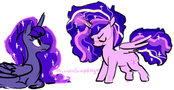 Size: 775x404 | Tagged: safe, artist:princesssnapdragon, princess luna, twilight sparkle, twilight sparkle (alicorn), alicorn, pony, female, mare, rainbow power