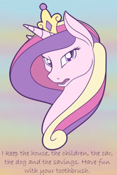 Size: 1280x1920 | Tagged: safe, artist:guymelefs, princess cadance, alicorn, pony, divorce, princess bitchdance, princess cuntance, solo