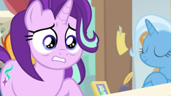 Size: 1920x1080 | Tagged: safe, derpibooru import, screencap, starlight glimmer, sunburst, trixie, pony, a horse shoe-in, crying, faic, female, male, mare, phyllis no!, stallion