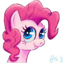 Size: 500x500 | Tagged: dead source, safe, artist:ponett, pinkie pie, earth pony, pony, bust, female, mare, signature, simple background, smiling, solo, white background