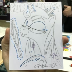 Size: 600x600 | Tagged: safe, artist:andypriceart, princess luna, alicorn, pony, duckface, mirror, traditional art