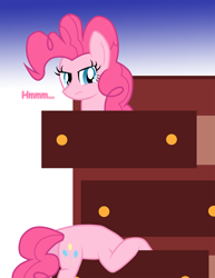 Size: 900x1165 | Tagged: safe, artist:xain-russell, pinkie pie, earth pony, pony, drawer, pinkie being pinkie, pinkie physics, solo