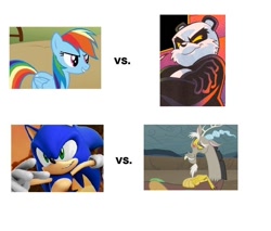 Size: 720x612 | Tagged: safe, discord, rainbow dash, pegasus, pony, archie comics, crossover, feist, sonic the hedgehog, sonic the hedgehog (series), versus, vs