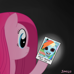 Size: 1000x1000 | Tagged: safe, edit, pinkie pie, rainbow dash, earth pony, pegasus, pony, exploitable meme, memento, nightmare fuel, pinkamena diane pie, uncanny valley