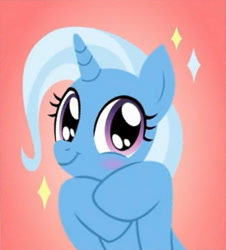 Size: 290x321 | Tagged: safe, derpibooru import, edit, edited screencap, editor:kerinova, screencap, trixie, pony, unicorn, a horse shoe-in, blushing, cropped, cute, diatrixes, female, hooves together, looking at you, mare, smiling, solo