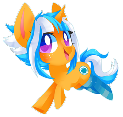 Size: 3232x3091 | Tagged: safe, artist:sorasku, oc, oc only, oc:passion freeze, pony, unicorn, blushing, clothes, colored pupils, female, freckles, happy, mare, open mouth, prancing, raised hoof, simple background, smiling, socks, solo, striped socks, thigh highs, transparent background, underhoof