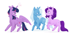 Size: 2836x1416 | Tagged: safe, artist:natashafenik, derpibooru import, starlight glimmer, trixie, twilight sparkle, twilight sparkle (alicorn), alicorn, pony, unicorn, looking at each other, trio