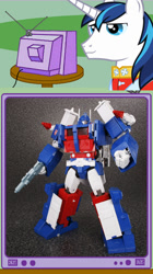 Size: 688x1228 | Tagged: safe, shining armor, pony, unicorn, exploitable meme, meme, obligatory pony, toy, transformers, transformers masterpiece, tv meme, ultra magnus