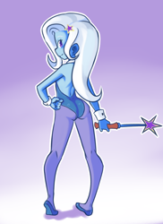 Size: 1152x1584 | Tagged: safe, artist:drantyno, derpibooru import, trixie, equestria girls, ass, butt, clothes, female, flats, leotard, looking at you, looking back, looking back at you, magician outfit, pantyhose, solo, the great and powerful ass, wand