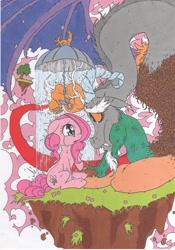 Size: 2458x3510 | Tagged: safe, artist:mohawkrex, discord, pinkie pie, earth pony, pony, crying, discopie, female, high res, male, shipping, straight, traditional art