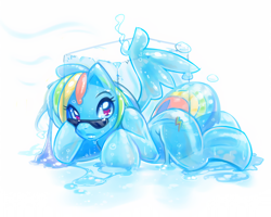 Size: 1280x1024 | Tagged: safe, artist:octamous, rainbow dash, goo, goo pony, original species, pegasus, pony, see-through, slime, solo, sunglasses