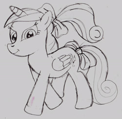 Size: 2032x1974 | Tagged: safe, artist:ced75, princess cadance, alicorn, pony, monochrome, sketch, solo, traditional art, younger