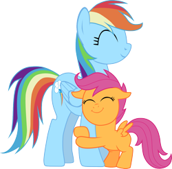Size: 1163x1146 | Tagged: safe, artist:chipmagnum, rainbow dash, scootaloo, pegasus, pony, eyes closed, female, filly, hug, mare, scootalove, simple background, transparent background, vector