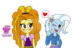 Size: 1024x664 | Tagged: safe, artist:resotii, derpibooru import, adagio dazzle, trixie, equestria girls, female, lesbian, shipping, triagio