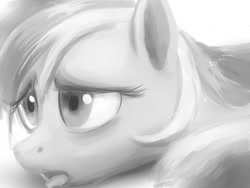 Size: 700x525 | Tagged: dead source, safe, artist:raikoh, rainbow dash, pegasus, pony, bust, grayscale, monochrome, portrait, solo