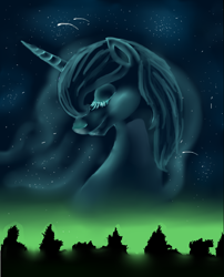 Size: 1430x1766 | Tagged: safe, artist:ambera18, princess luna, alicorn, pony, eyes closed, night, solo, stars