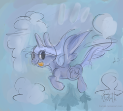 Size: 890x800 | Tagged: safe, artist:kattalk, princess luna, alicorn, pony, filly, flying, sketchy, solo, tongue out, woona