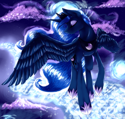 Size: 4750x4550 | Tagged: safe, artist:rebeccabluebreeze, princess luna, alicorn, pony, absurd resolution, dream walker luna, dreamscape, eyes closed, solo, spread wings